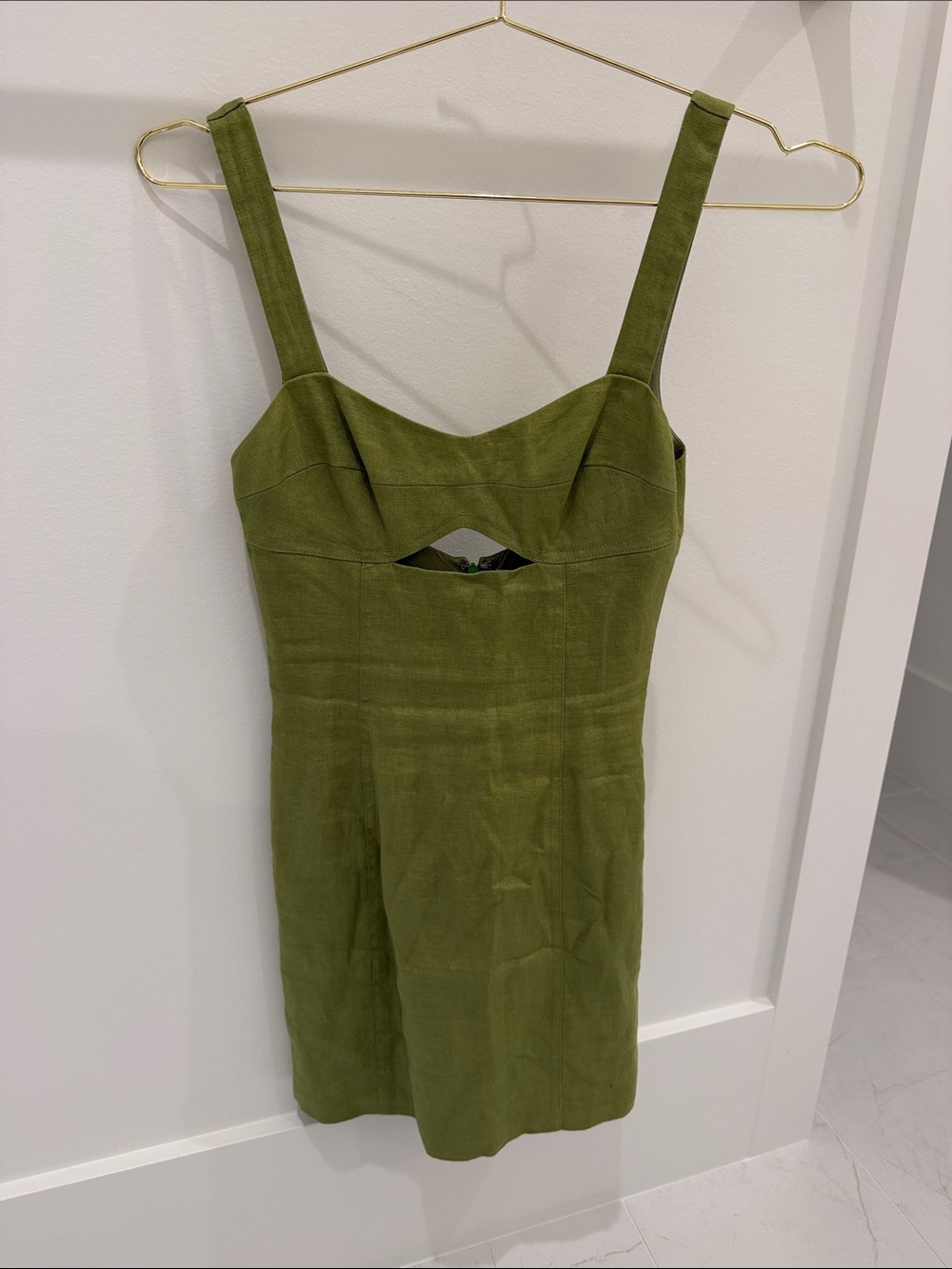 Olive Green Linen Blend Sundress Reformation 0